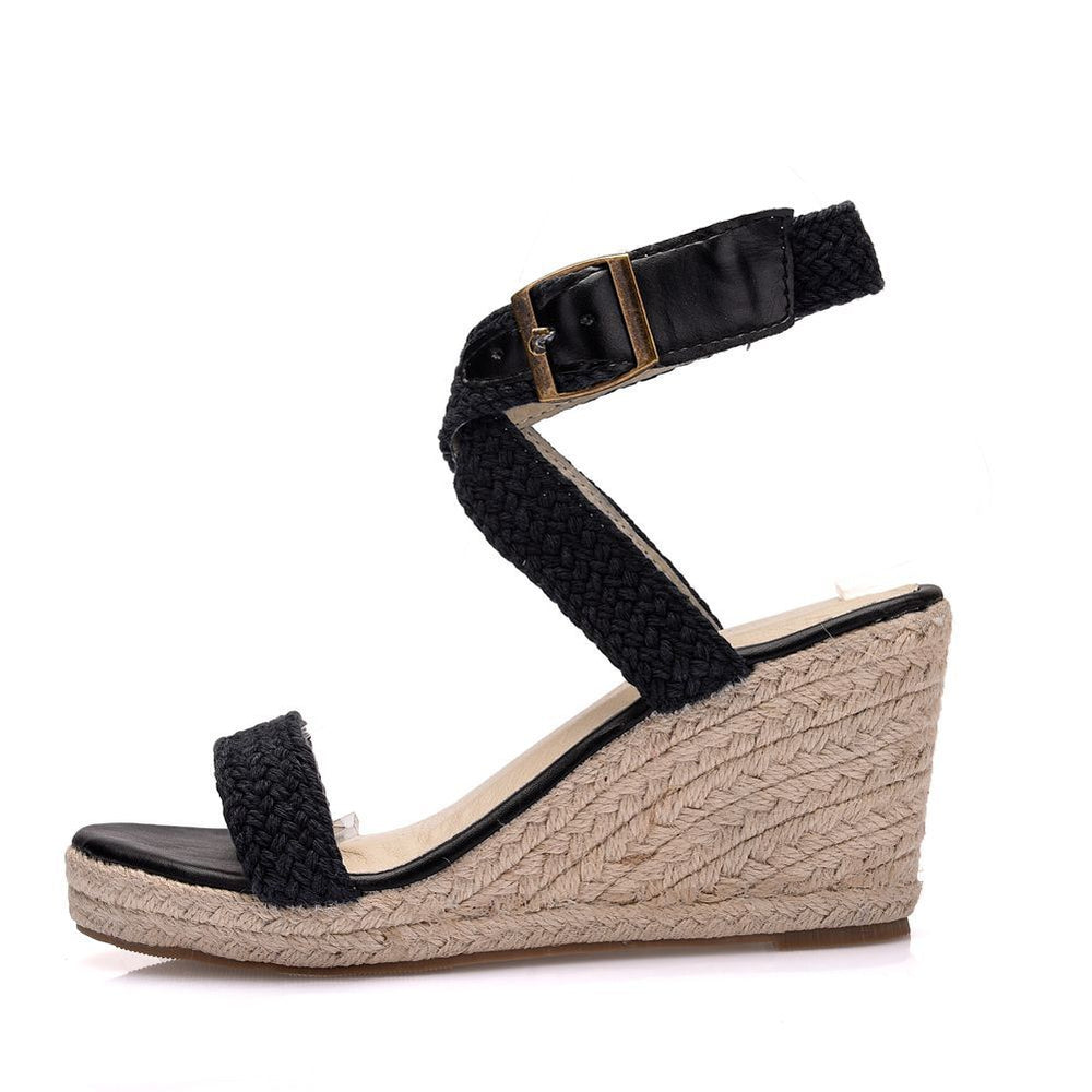 
                      
                        Ladies Wedge Heel New European And American Hand-Woven Platform Sandals High-Heeled Cross Strap Sandals Female Roman Women's Shoes - RewaGold
                      
                    