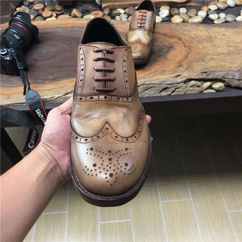 
                      
                        Men's Vintage Engraved Handmade Distressed Leather Shoes - RewaGold
                      
                    