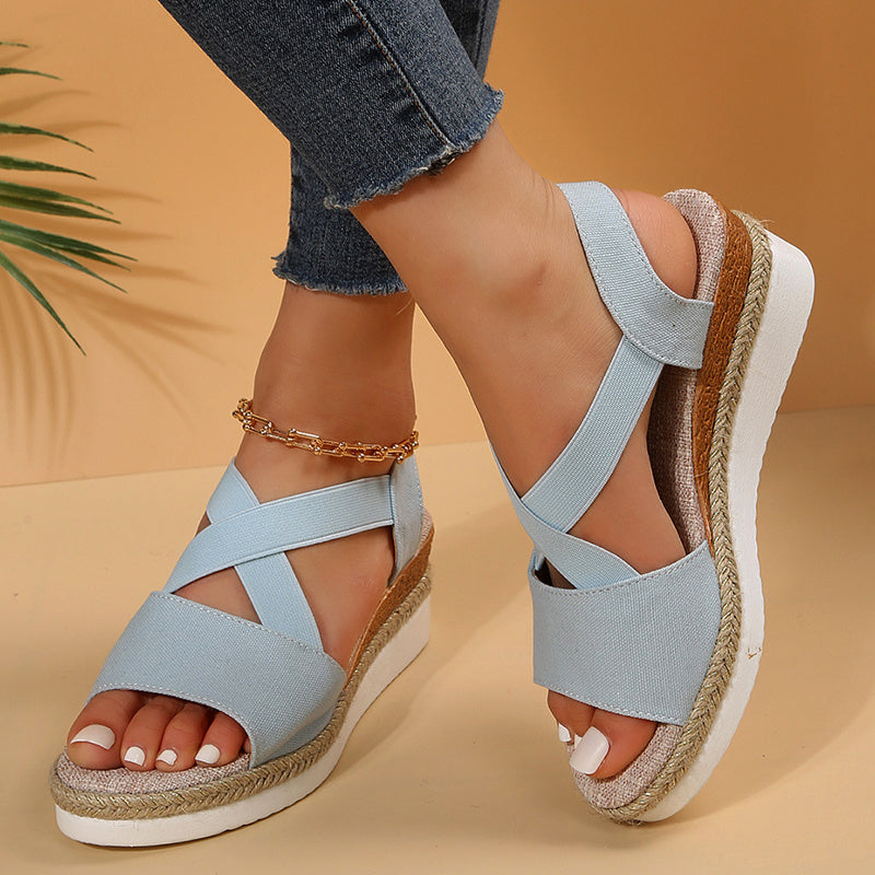 
                      
                        Women's Wedge Sandals – Cross-Strap Gladiator Platform Heels - RewaGold
                      
                    