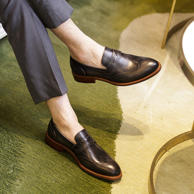 
                      
                        Men's Handmade Leather Loafers - Carved Business Casual Shoes - RewaGold
                      
                    