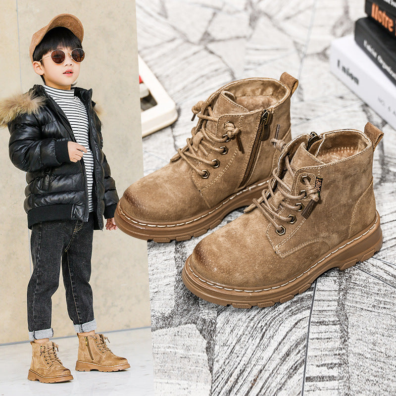 Kids' Soft-Soled Cowhide Cotton Boots