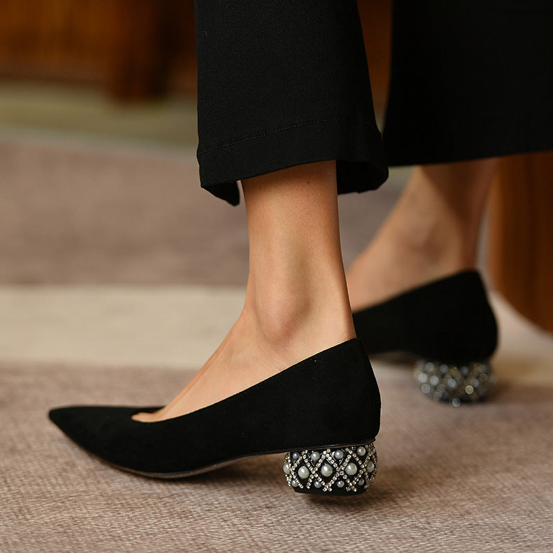 Low-heeled female pointed high-heeled shoes - RewaGold