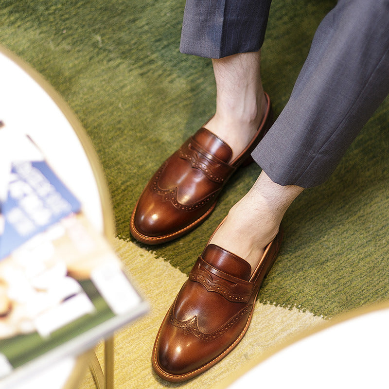 
                      
                        Men's Handmade Leather Loafers - Carved Business Casual Shoes - RewaGold
                      
                    