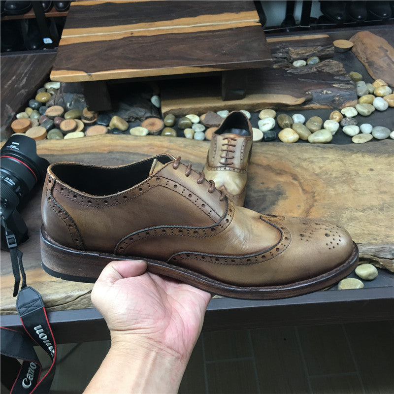 Men's Vintage Engraved Handmade Distressed Leather Shoes - RewaGold