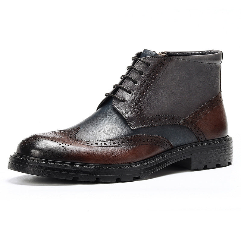 
                      
                        Mens Leather Vintage Color Blocking Brogue Carved Boots - RewaGold
                      
                    