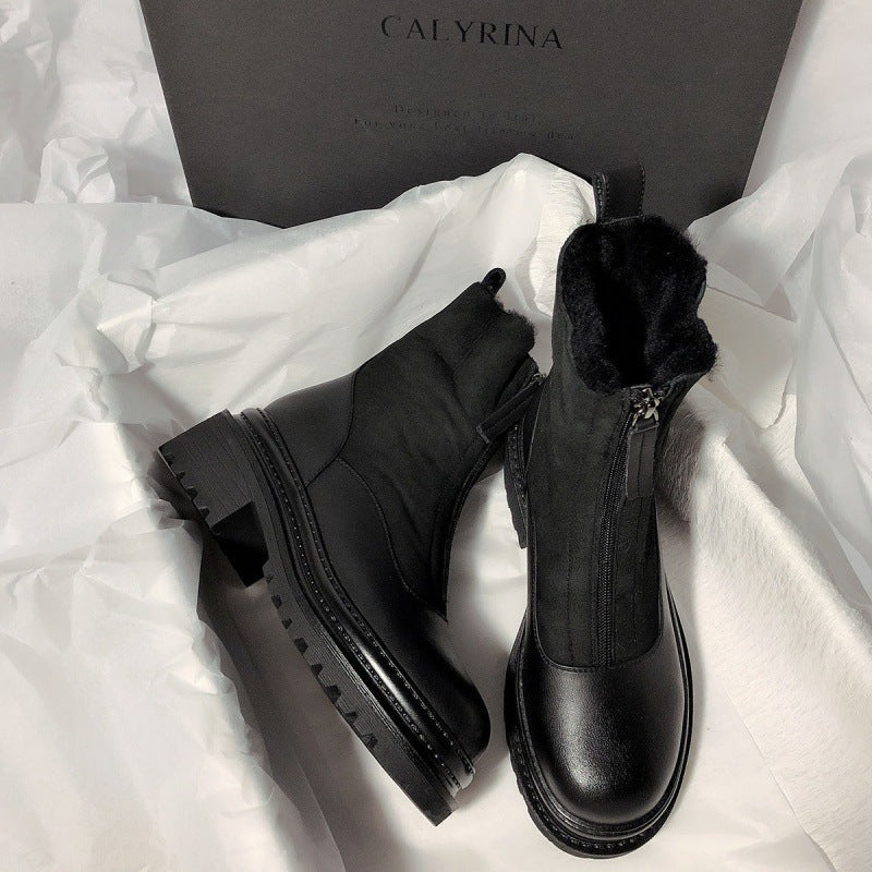 
                      
                        Soft Leather And Velvet Thick Snow Boots Female Insulated Cotton-padded Shoes - RewaGold
                      
                    