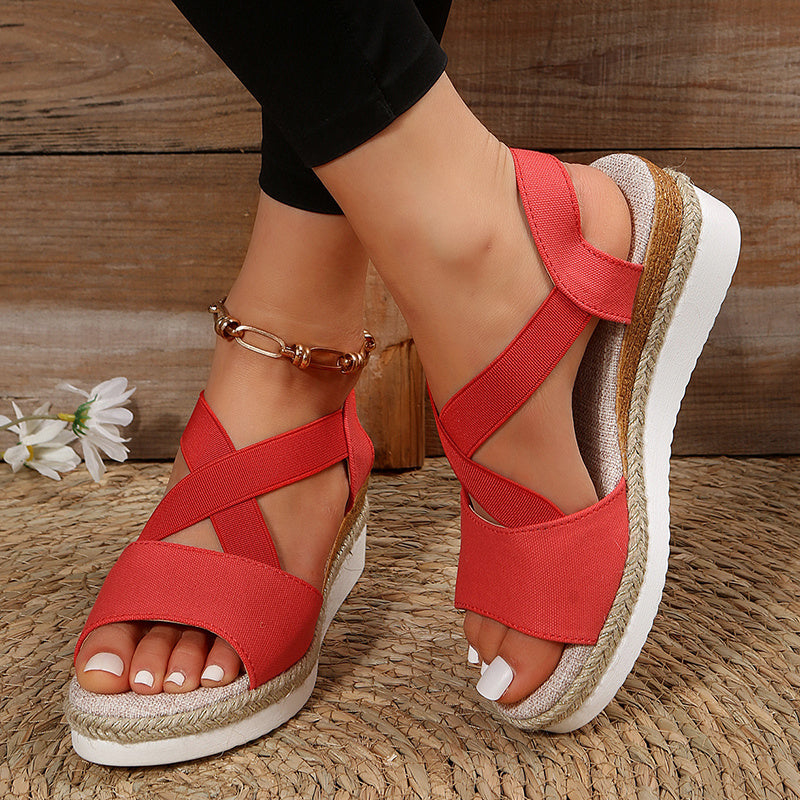
                      
                        Women's Wedge Sandals – Cross-Strap Gladiator Platform Heels - RewaGold
                      
                    