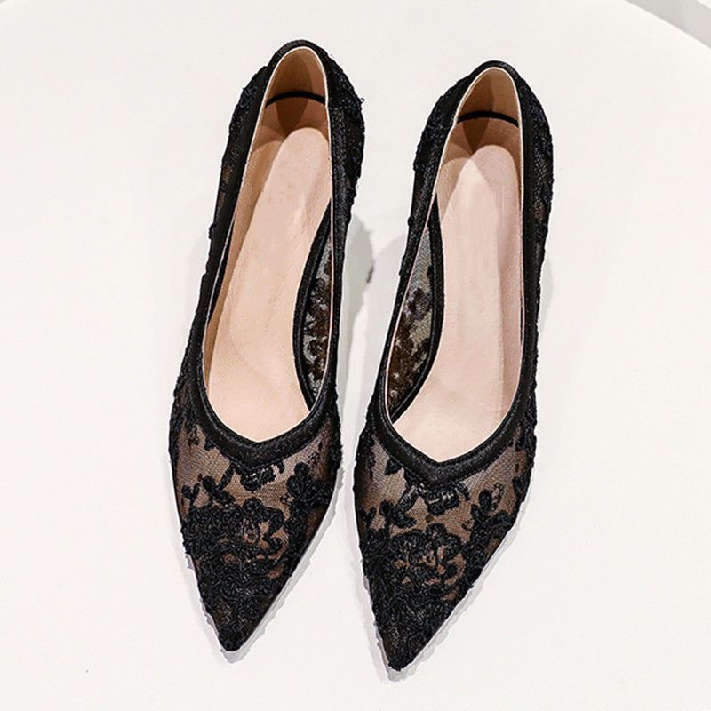 
                      
                        High Heels Mesh Breathable Sandals Female Pointed Stiletto Shallow Mouth Lace Bridesmaid Work Shoes - RewaGold
                      
                    