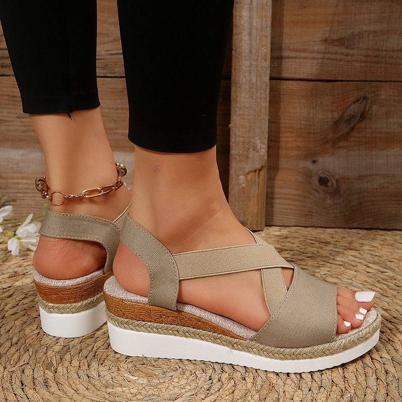 
                      
                        Women's Wedge Sandals – Cross-Strap Gladiator Platform Heels - RewaGold
                      
                    