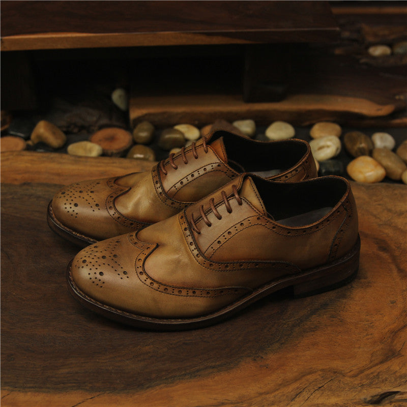 Men's Vintage Engraved Handmade Distressed Leather Shoes - RewaGold