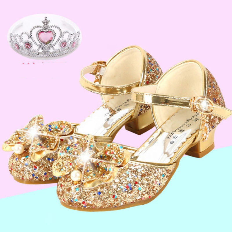 Children's Shoes Female Princess Crystal Shoes Soft Sole Show - RewaGold