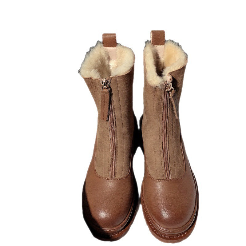 
                      
                        Soft Leather And Velvet Thick Snow Boots Female Insulated Cotton-padded Shoes - RewaGold
                      
                    