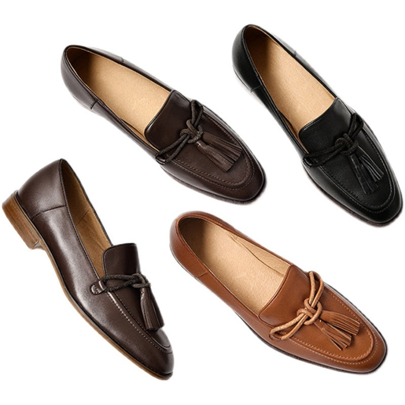 
                      
                        Leather Shallow Flat-bottomed British Heel Shoes - RewaGold
                      
                    