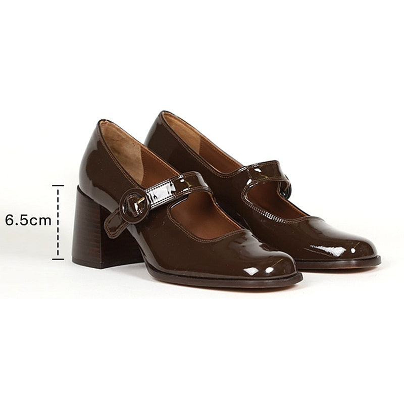 Mary Jane Shoes Women's New One Word Buckle Chunky High Heels - RewaGold