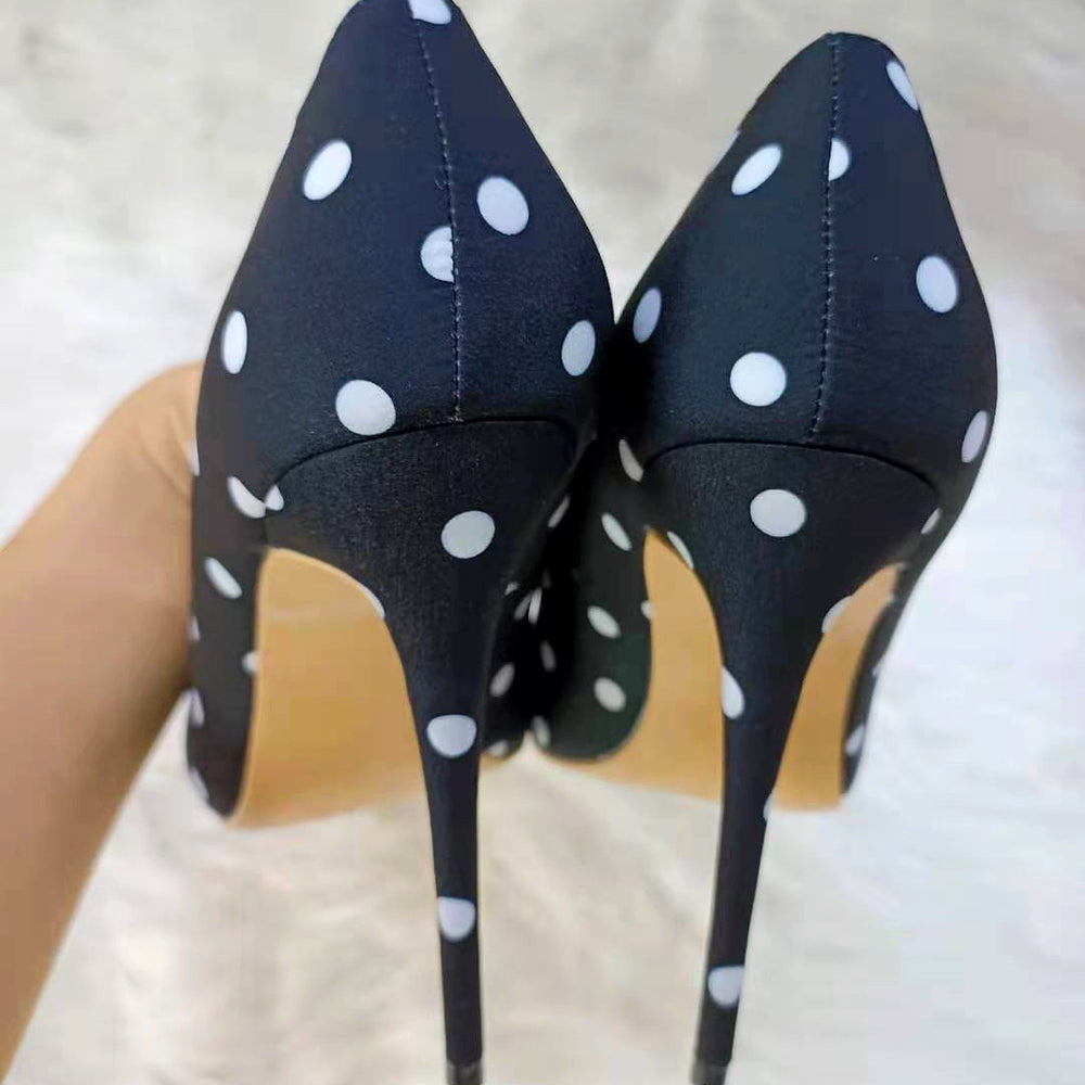 
                      
                        Women's Black Satin Polka-Dot Stiletto Heels - RewaGold
                      
                    